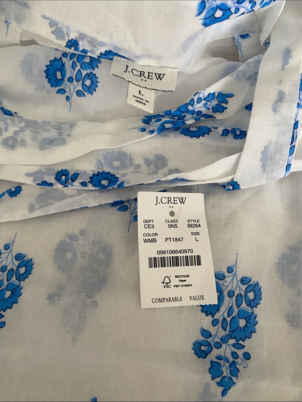 NWTs JCrew White Malibu Blue Sheer Maxi Skirt with Blue Floral Print Size Large - Picture 2 of 2